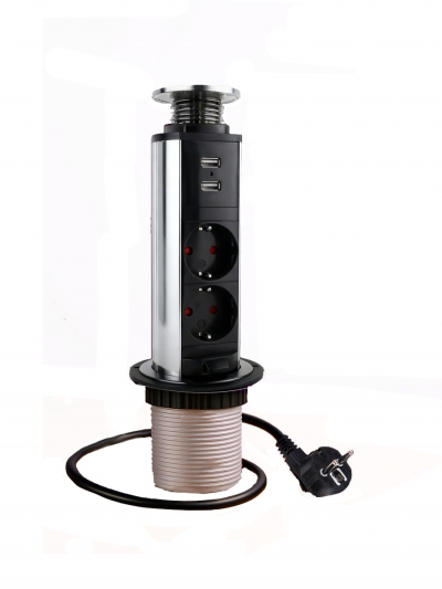 Выдвижная розетка вертикальная POSocket-07 (2 розетки, 2USB входа, кабель)-3